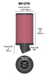 K&N Filter Universal Rubber Filter 2 7/16 inch 20 Degree Flange 3 3/4 inch OD 6 inch Height