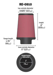 K&N Universal Rubber Filter 3inch FLG / 5inch OD-B / 4-5/8inch OD-T / 8inch H