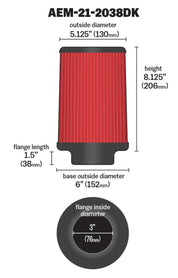 AEM 3 in Short Neck 8 in Element Filter