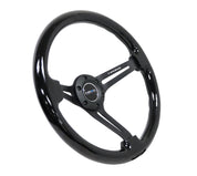 NRG Reinforced Steering Wheel (350mm / 3in. Deep) Blk Wood w/Blk Matte Spoke/Black Center Mark
