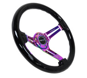 NRG Reinforced Steering Wheel (350mm / 3in. Deep) Blk Wood w/Blk Matte Spoke/Neochrome Center Mark