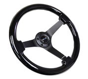 NRG Reinforced Steering Wheel (350mm / 3in. Deep) Black w/Black Chrome Solid 3-Spoke Center