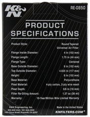K&N Universal Air Filter (4in. Flange / 6in. Base OD / 4-5/8in. Top OD / 6in. Height)