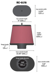 K&N Universal Air Filter - Oval Straight - 3.688in Flange ID x 10.25in Base O/S Length x 7.875in H