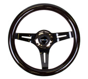 NRG Classic Wood Grain Steering Wheel (310mm) Black w/Black Chrome 3-Spoke Center