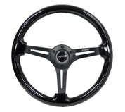 NRG Reinforced Steering Wheel (350mm / 3in. Deep) Blk Wood w/Blk Matte Spoke/Black Center Mark