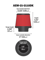 AEM 3.25 in DRY Flow Short Neck 5 in Element Filter