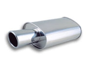 Vibrant StreetPower Turbo Oval Muffler with 4in Round Tip Angle Cut Rolled Edge - 3in inlet I.D.