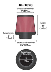 K&N Universal Air Filter 6in Flange ID x 7.5in Base / 5in OD Top x 8in H