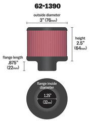 K&N 1.25in Flange ID x 3in OD x 2.5in H Rubber Base Crankcase Vent Filter