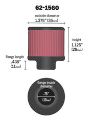 K&N 0.75 inch ID 1.375 inch OD 1.125 inch H Clamp On Crankcase Vent Filter