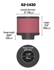 K&N 1.375in Flange ID x 3in OD x 2.5in H Rubber Base Crankcase Vent Filter