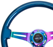 NRG Classic Wood Grain Steering Wheel (350mm) Blue Pearl/Flake Paint w/Neochrome 3-Spoke Center