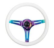 NRG Classic Wood Grain Steering Wheel (350mm) Glow-N-The-Dark Green Grip w/Neochrome 3-Spoke Center